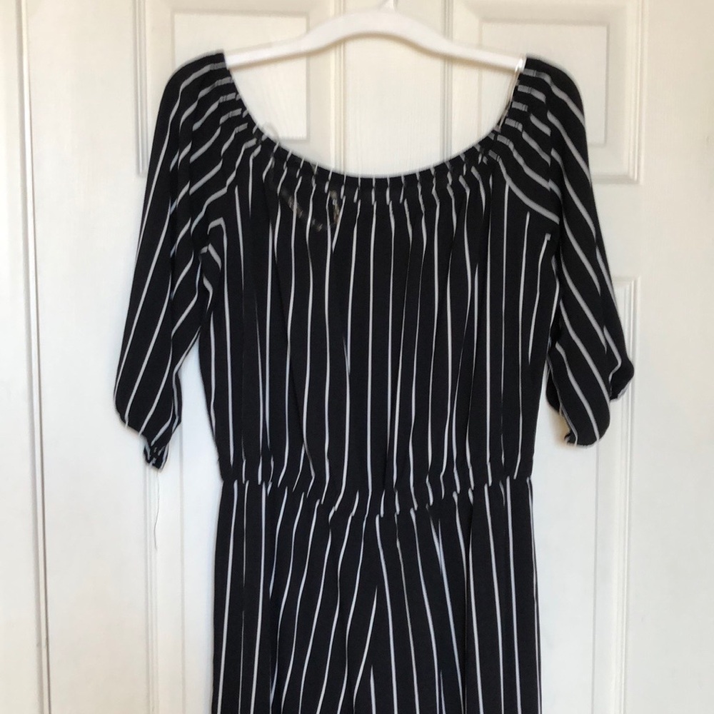 Full length black and white stripe romper